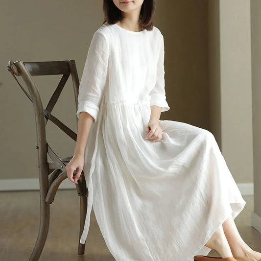 Vintage Round Neck Mid Sleeve Small Long Dress