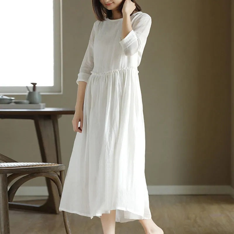 Vintage Round Neck Mid Sleeve Small Long Dress