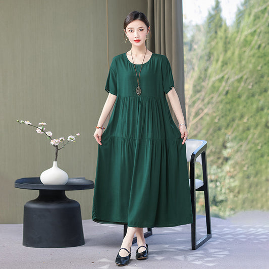 Solid Color Cotton And Linen Dress
