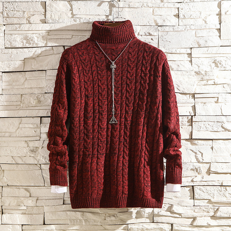 Men's Solid Color High Collar Thickened Fashionable Warm Sweater