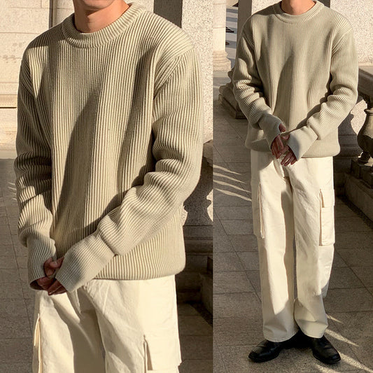 New Korean Style Trendy Loose Round Neck Knitted Coat