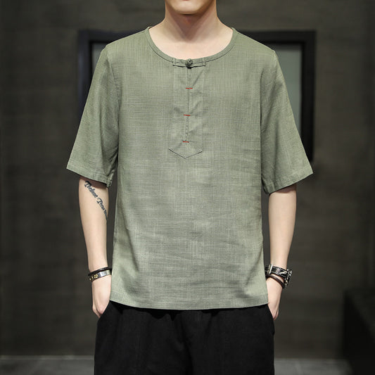 Cotton And Linen Short-sleeved T-shirt