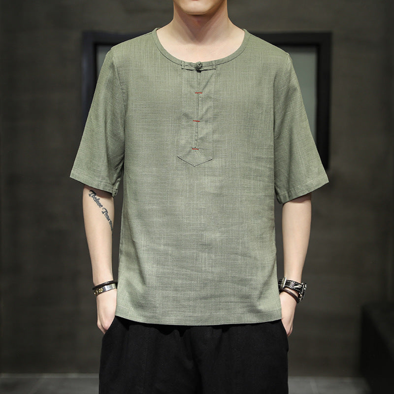 Cotton And Linen Short-sleeved T-shirt