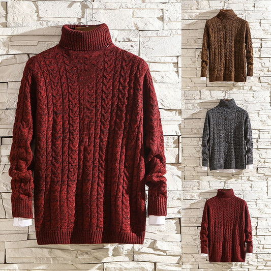 Men's Solid Color High Collar Thickened Fashionable Warm Sweater