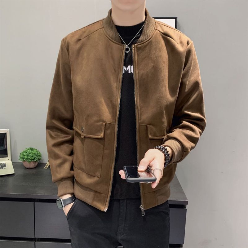 Slim-Fit Men's Short Casual Suede Jacket