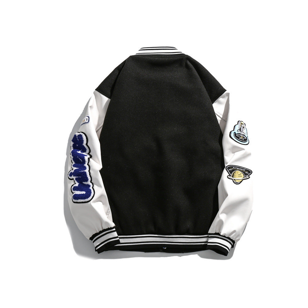 Color Contrast Patchwork Baseball Uniform Jacket Coat