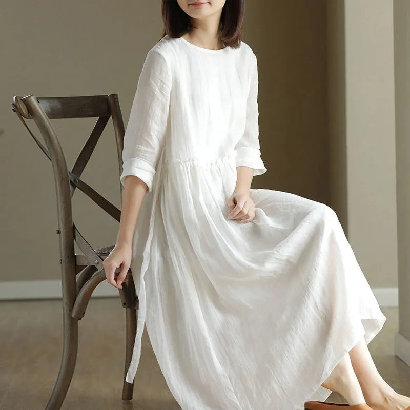 Vintage Round Neck Mid Sleeve Small Long Dress