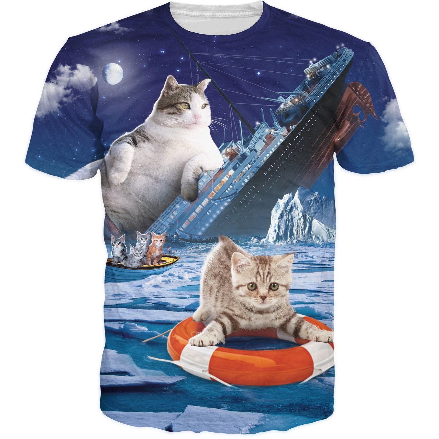 3D Lightning Cat Digital Print Loose Short Sleeve