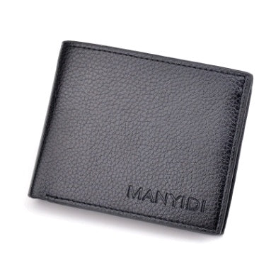 New wallet men's short driving license wallet fashion lychee pattern 3 fold thin section business men's youth soft wallet