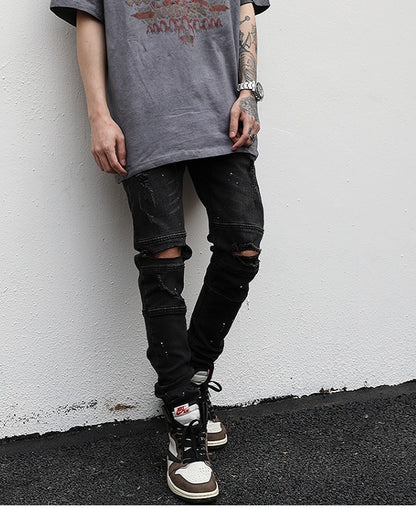 Elastic feet ripped trousers