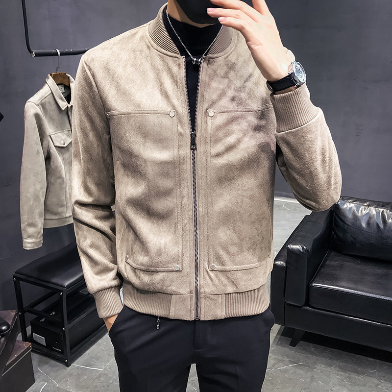 Slim-Fit Men's Short Casual Suede Jacket