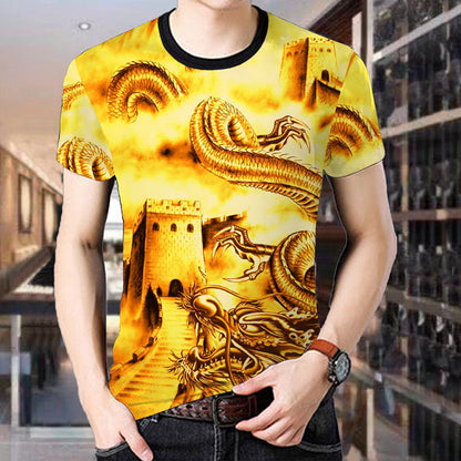 Short-Sleeved Men's T-Shirt Chinese Style Bottoming Shirt Men's Shirt Round Neck Korean Slim Summer Dress