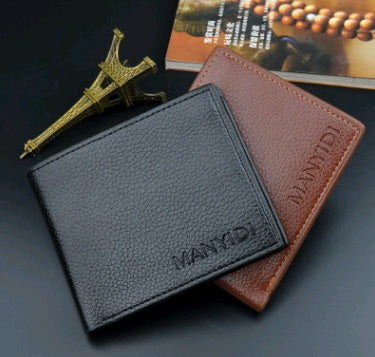 New wallet men's short driving license wallet fashion lychee pattern 3 fold thin section business men's youth soft wallet