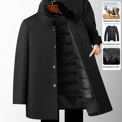 Men's Wool Overcoat Autumn And Winter New Mid-length Thickening Detachable Down Feather Liner