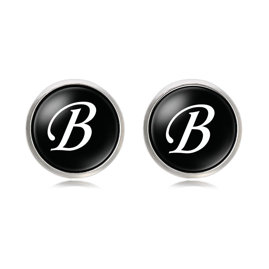 Letter Time Gem French Cufflinks Silver Men's Shirt Cufflinks