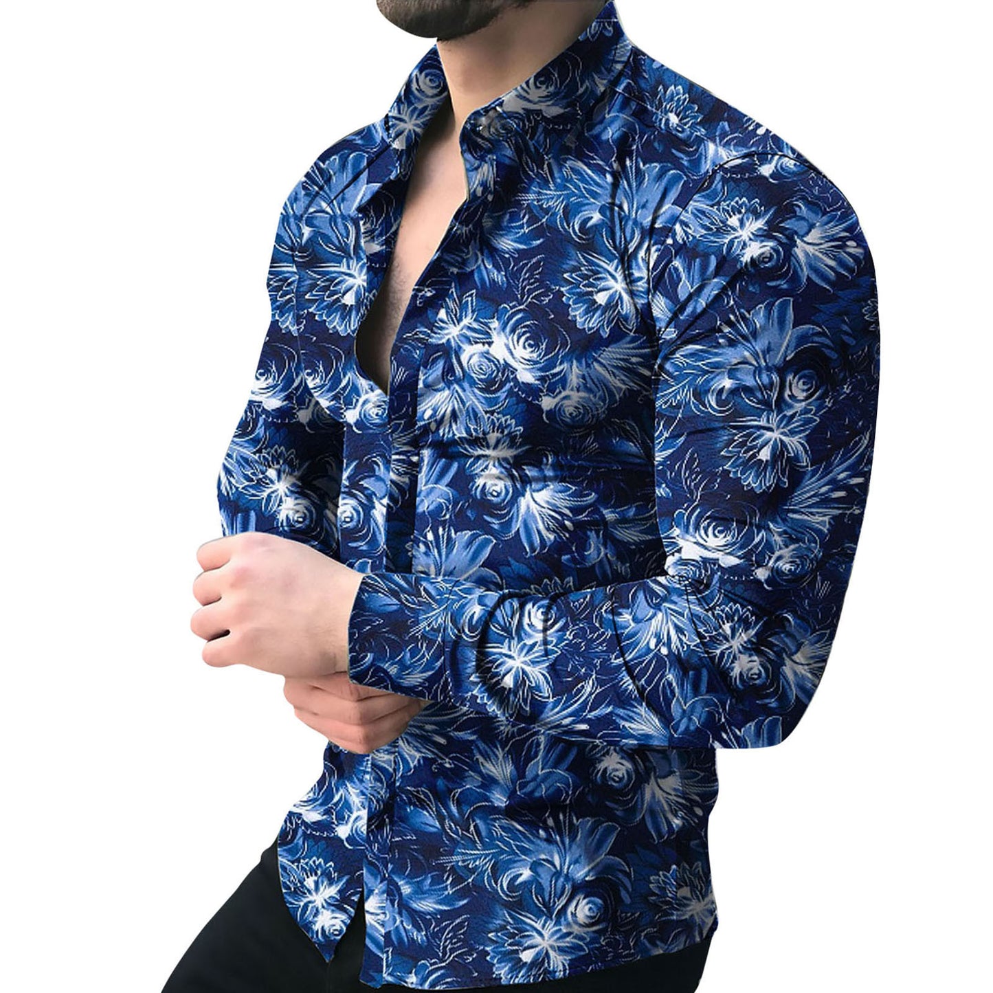 Men's Casual Long Sleeved Floral Shirt