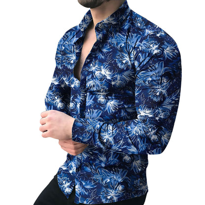 Men's Casual Long Sleeved Floral Shirt
