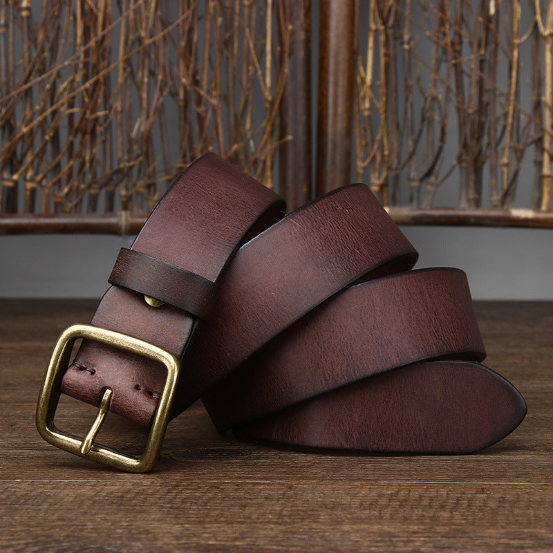 Fashion Pin Buckle Pure Copper Men's Cowhide Vintage Belt