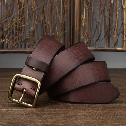 Fashion Pin Buckle Pure Copper Men's Cowhide Vintage Belt