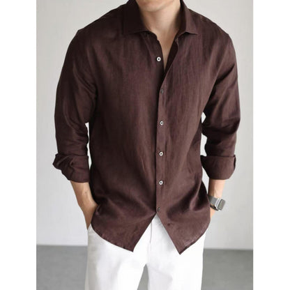 Cotton Linen Blended Yarn-dyed Long-sleeved Casual Business Style Solid Color Shirt