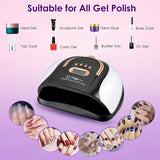 256W High-Power UV LED Nail Lamp With 4 Timer Settings, Automatic Sensor & Smart Display - Fast Gel Polish Curing, Purple & Black Design, Ergonomic Handle For Professional Manicures