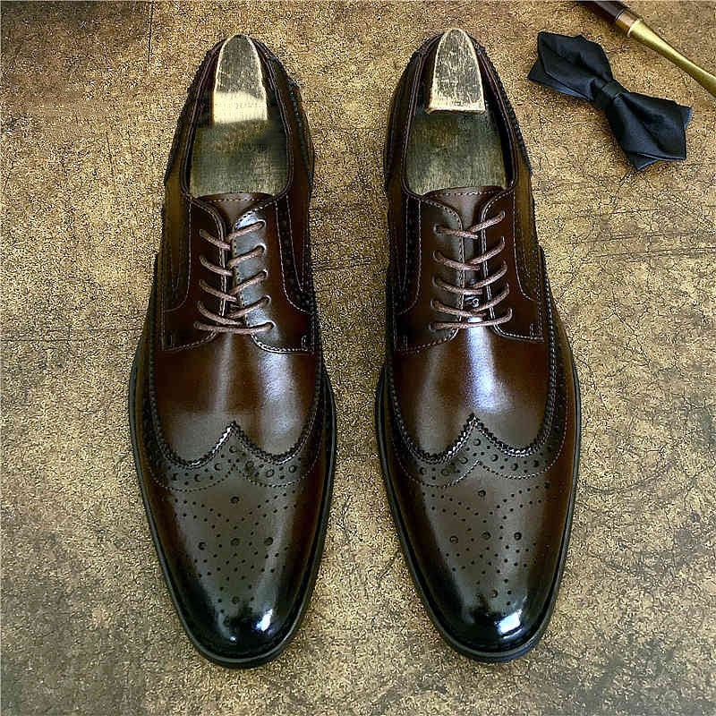 Genuine Leather Brogue Business Formal Wear Leather Shoes