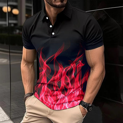 Button Flame Gradient Color Short Sleeve