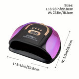 256W High-Power UV LED Nail Lamp With 4 Timer Settings, Automatic Sensor & Smart Display - Fast Gel Polish Curing, Purple & Black Design, Ergonomic Handle For Professional Manicures