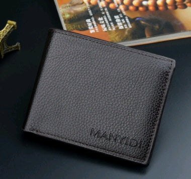 New wallet men's short driving license wallet fashion lychee pattern 3 fold thin section business men's youth soft wallet