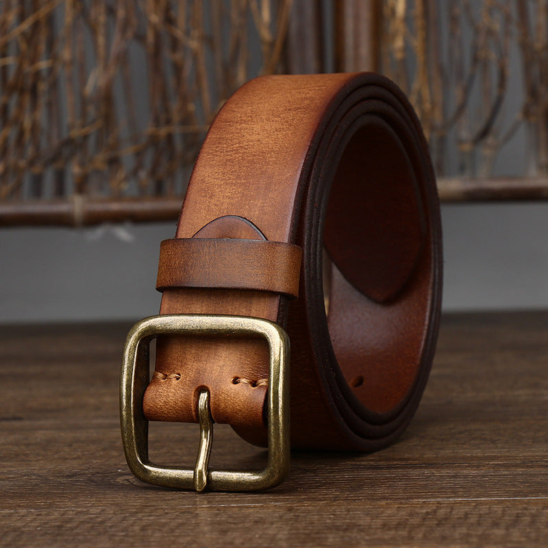 Fashion Pin Buckle Pure Copper Men's Cowhide Vintage Belt
