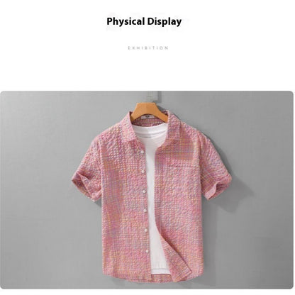 Summer New Fashion Trendy Loose Thin Shirt Plaid Men Clothing