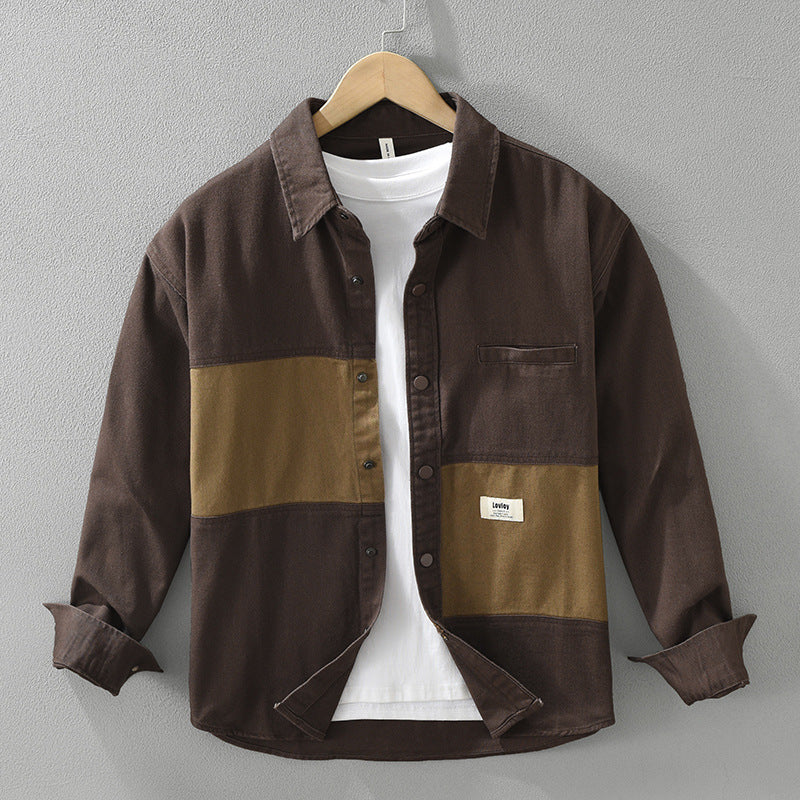 Workwear Stitching Men's Fashion Casual Versatile Artistic Loose Top