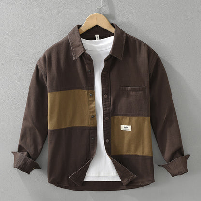 Workwear Stitching Men's Fashion Casual Versatile Artistic Loose Top