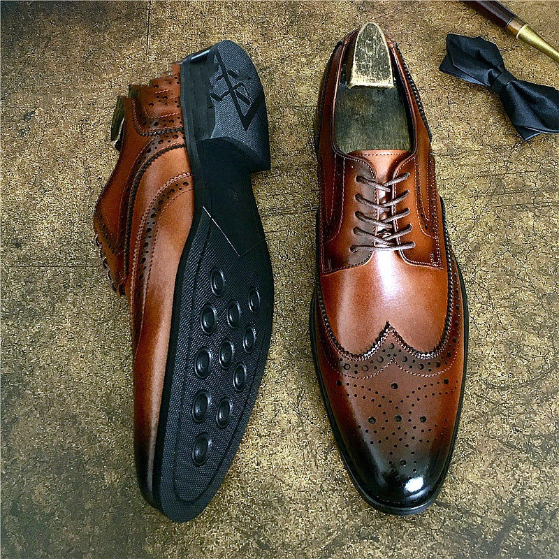 Genuine Leather Brogue Business Formal Wear Leather Shoes