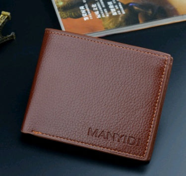 New wallet men's short driving license wallet fashion lychee pattern 3 fold thin section business men's youth soft wallet