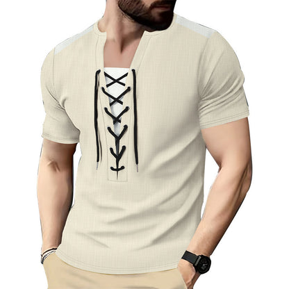 Casual Multicolor Stitching Rope Round Neck Short Sleeve