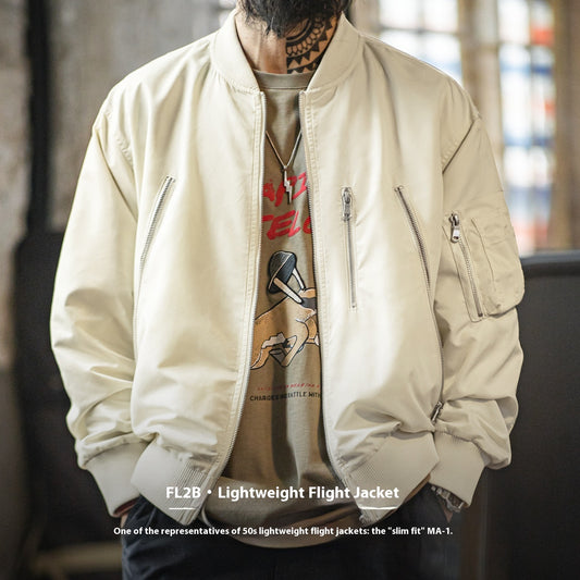 Casual White L2B Pilot Jacket Nylon Thin Baseball Uniform
