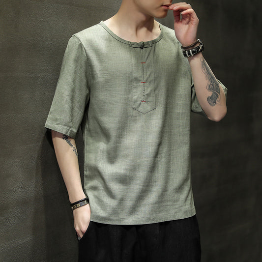 Cotton And Linen Short-sleeved T-shirt