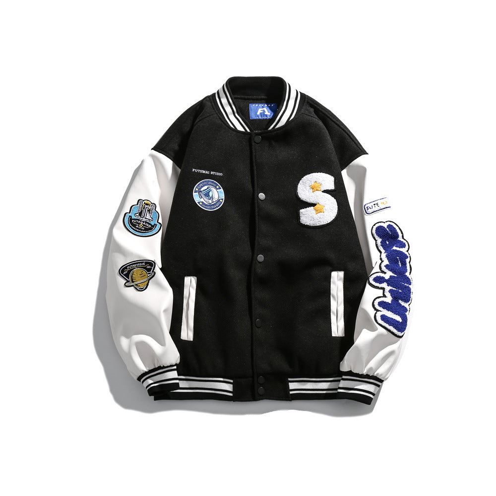 Color Contrast Patchwork Baseball Uniform Jacket Coat
