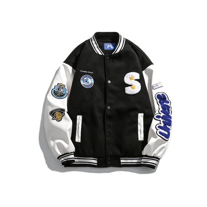 Color Contrast Patchwork Baseball Uniform Jacket Coat
