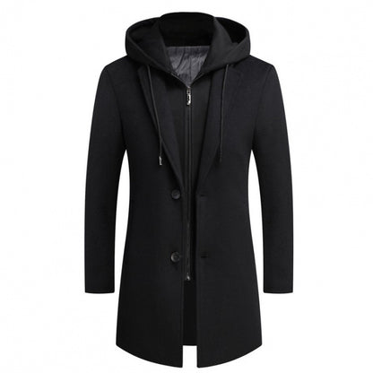 Men's Casual Woolen Coat Mid-length Detachable Hat Jacket