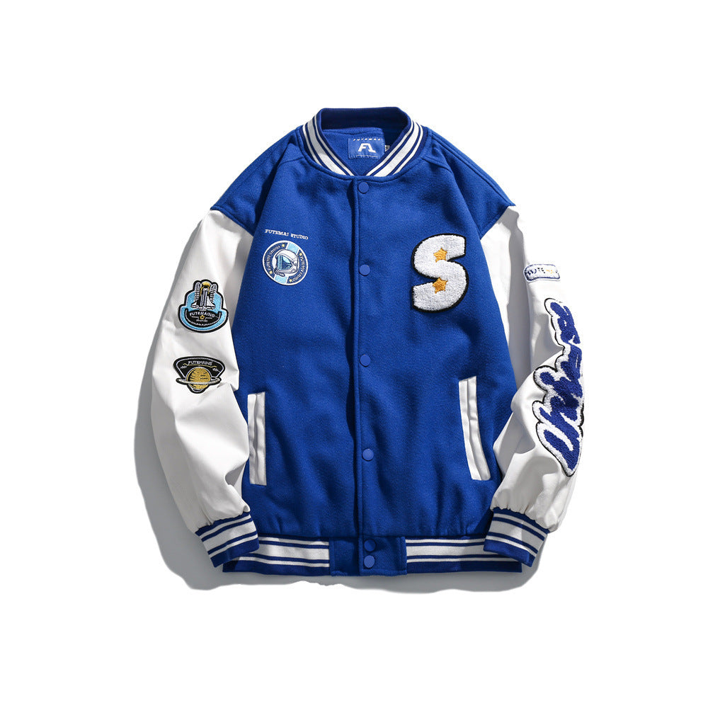 Color Contrast Patchwork Baseball Uniform Jacket Coat
