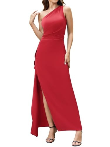 Slim-fit Solid Color One-shoulder Pleated Split Satin Dress