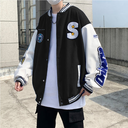 Color Contrast Patchwork Baseball Uniform Jacket Coat