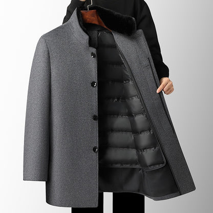 Men's Wool Overcoat Autumn And Winter New Mid-length Thickening Detachable Down Feather Liner