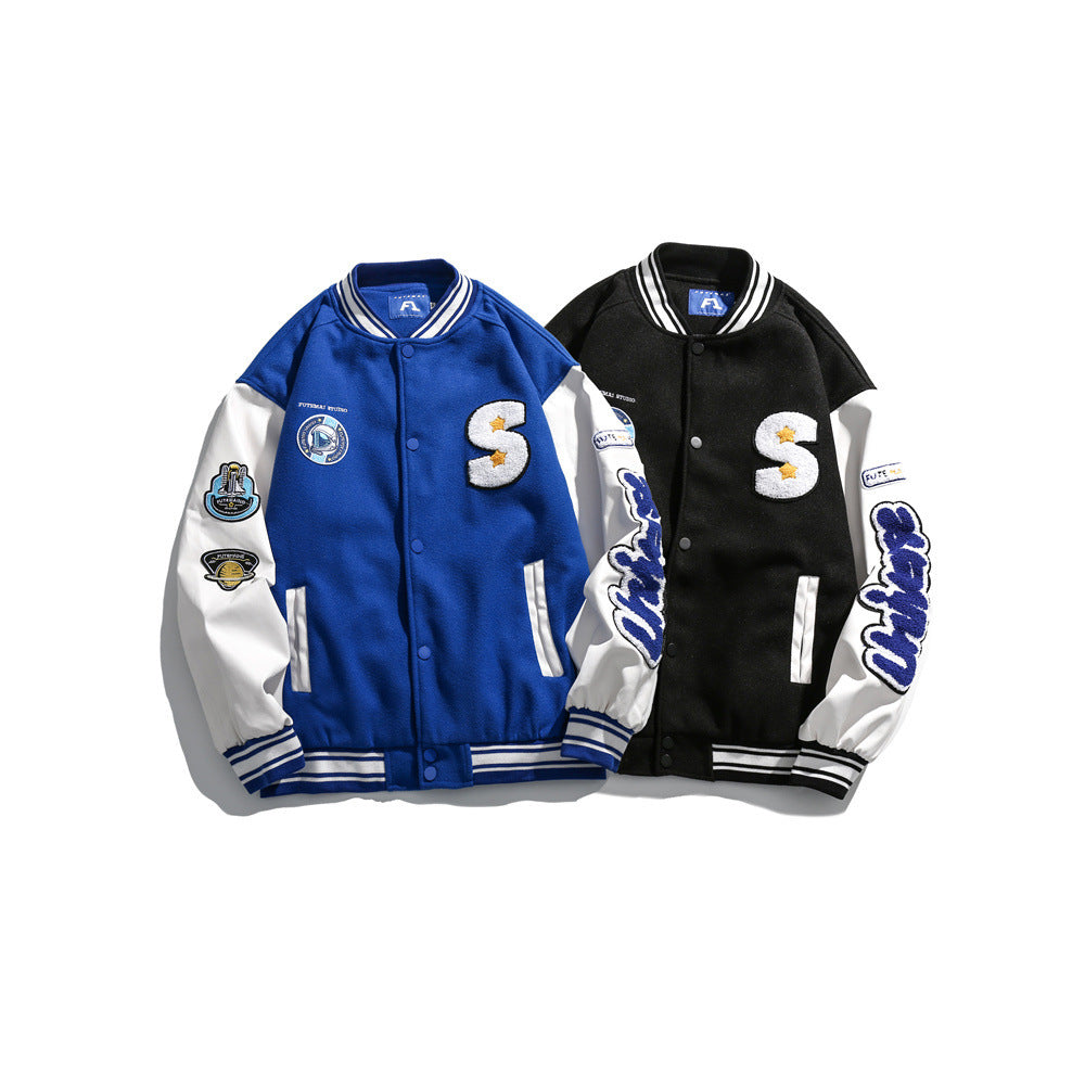 Color Contrast Patchwork Baseball Uniform Jacket Coat