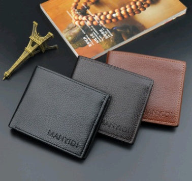 New wallet men's short driving license wallet fashion lychee pattern 3 fold thin section business men's youth soft wallet