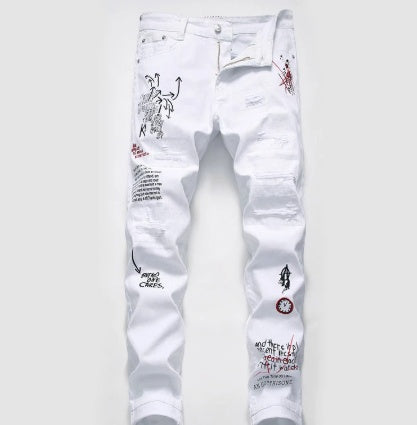 Shredded embroidery jeans