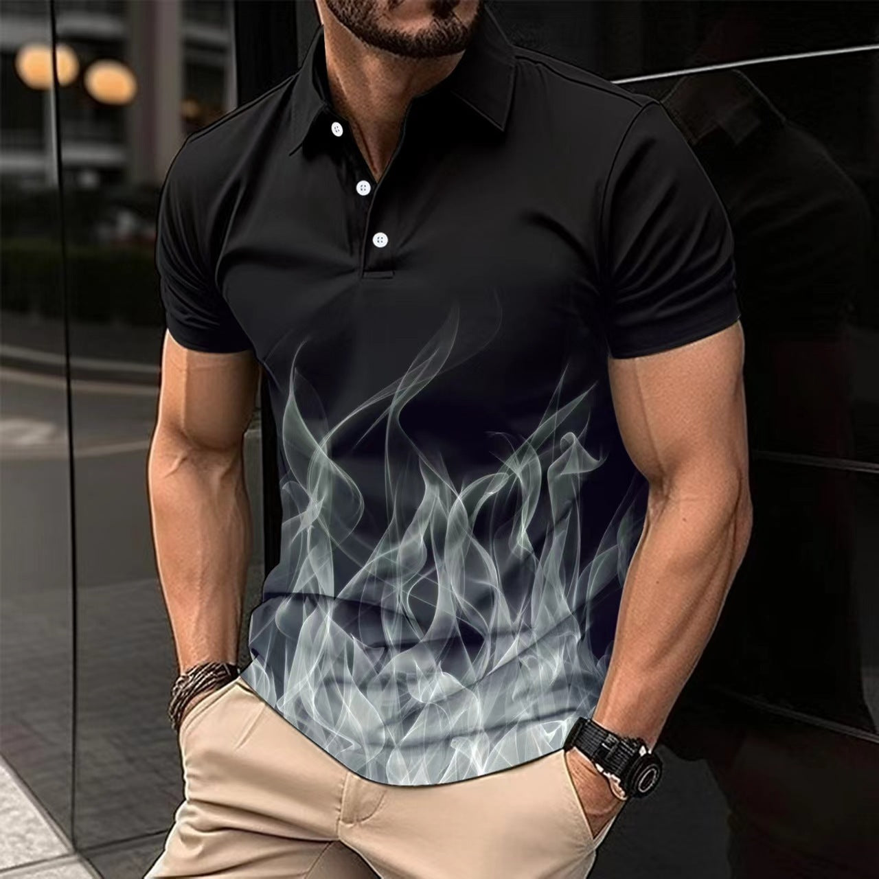 Button Flame Gradient Color Short Sleeve