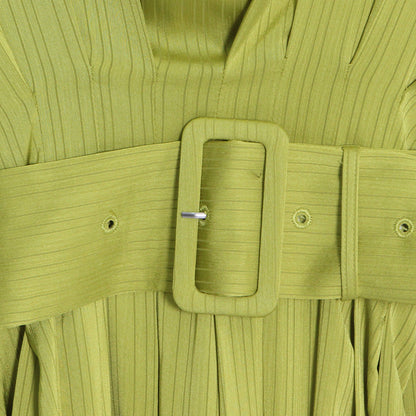 Long Sleeve Belt Waist Tight Solid Color Dress